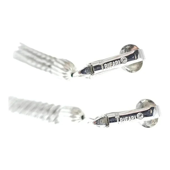 Trifari Chain Tassel Dangle Drop Earring Clip Closure Silver Tone Vintage - Picture 2 of 4